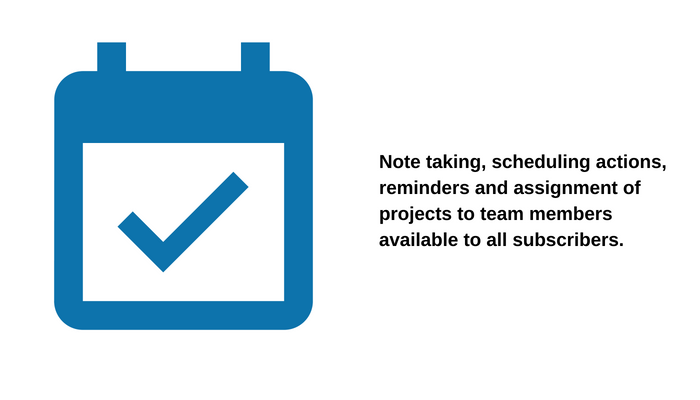 Project database | Note taking, actions scheduling, reminders and project assignment to team members