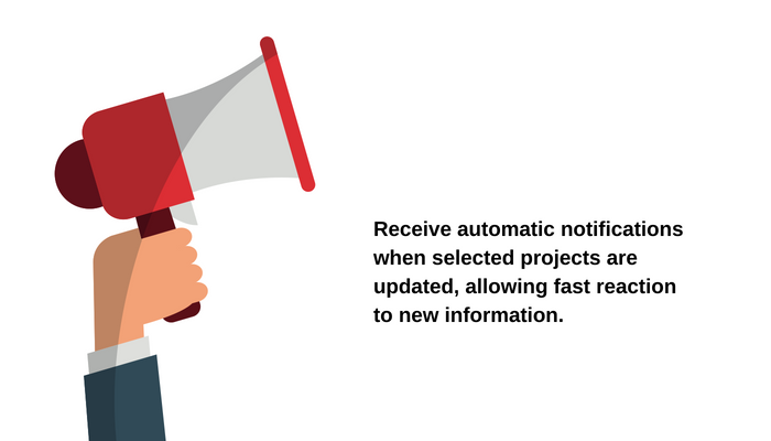 Project database | Receive automatic notifications when selected projects are updated, allowing fast reaction to new information