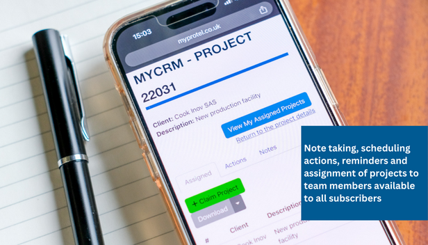 Project database | Note taking, actions scheduling, reminders and project assignment to team members